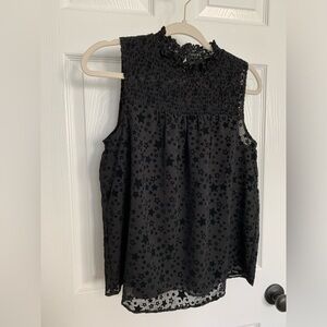 LOFT Star Smocked Mock Neck Shell - Black Sz small